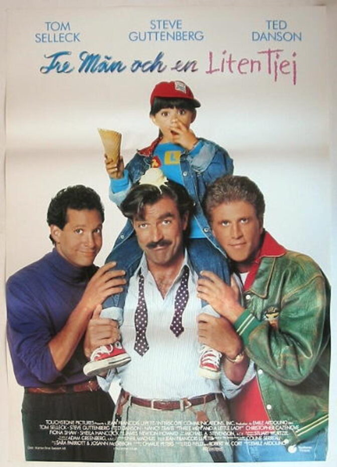 Tre män och en liten tjej