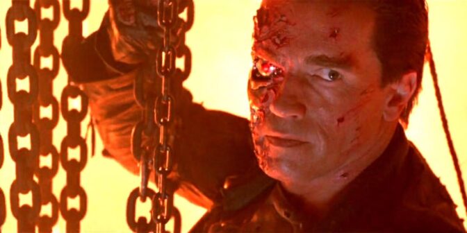 Arnold Schwarzeneggers emotionella "hasta la vista" i "Terminator 2".