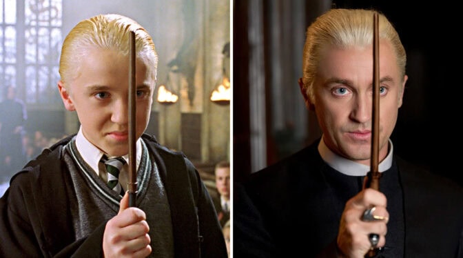 Draco Malfoy år 2001 vs 2025.