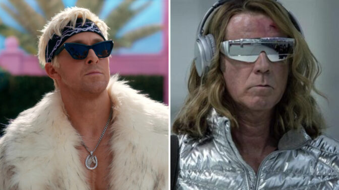 Ryan Gosling i "Barbie" och Will Ferrell i "Eurovision Song Contest". Bägge har feta solbrillor.