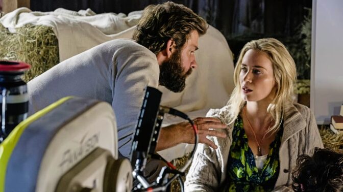 John Krasinski och Emily Blunt under inspelningen av den första "A Quiet Place".