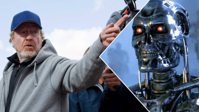 Ridley Scott pekar på en Terminator.