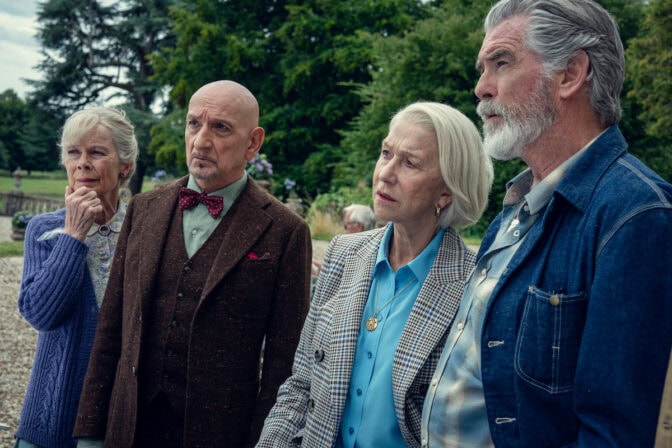 Celia Imrie, Ben Kingsley, Helen Mirren och Pierce Brosnan som "Torsdagsmordklubben".
