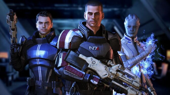 Commander Shepard (mitten) i "Mass Effect". 