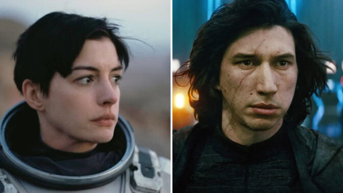 Anne Hathaway i "Interstellar" och Adam Driver i "Star Wars".