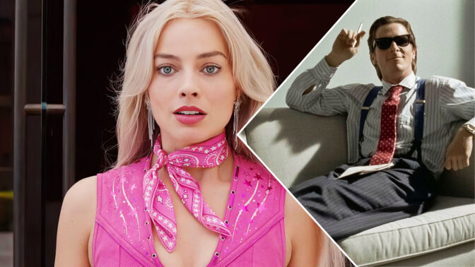 Margot Robbie i "Barbie" och Christian Bale som Patrick Bateman i "American Psycho".