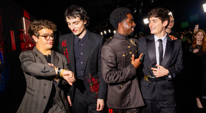 Gaten Matarazzo, Finn Wolfhard, Caleb McLaughlin och Noah Schnapp på premiärevent.