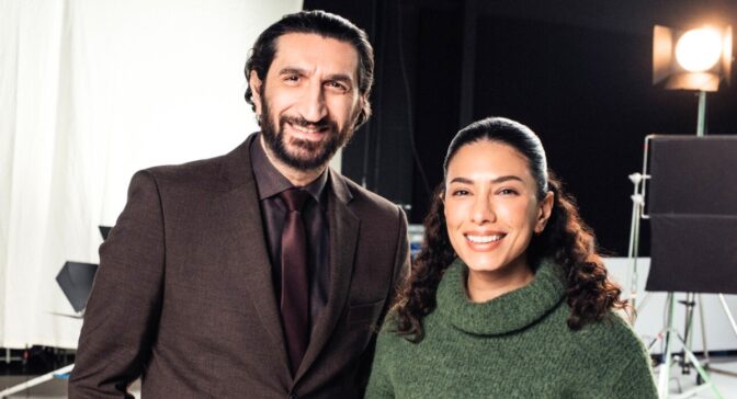 Evin Ahmad och Fares Fares axlar huvudrollerna i TV4:as nya sci-fi-serie "Vi kommer i fred". Foto: Abraham Engelmark