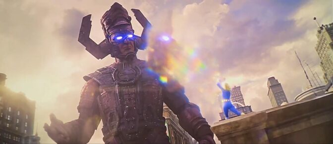 Galactus och Invisible Woman i "The Fantastic Four: First Steps".