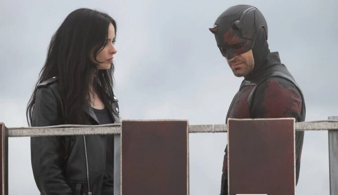 Krysten Ritter och Charlie Cox som Jessica Jones och Matt Murdock i "Daredevil: Born Again".