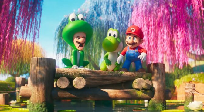 Yoshi med Mario och Luigi i nya "Super Mario Bros Filmen".