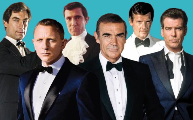 Daniel Craig, Sean Connery, Roger Moore och Pierce Brosnan som James Bond