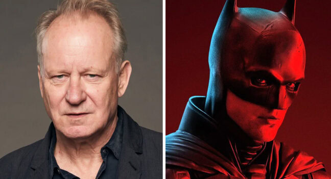 Stellan Skarsgård och Robert Pattinson som Batman