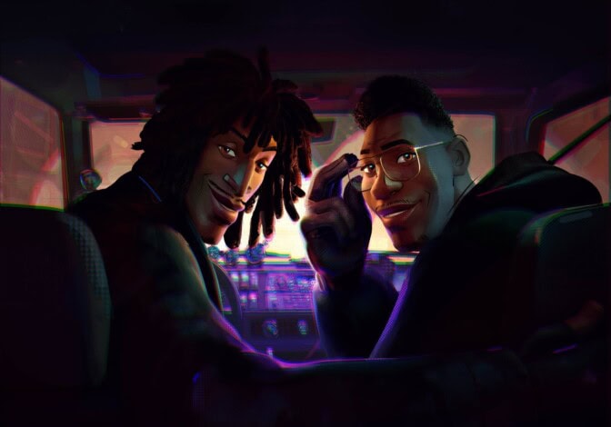 Två män i framsätet på en bil, tittar på någon i baksätet. Denna någon är just nu du.