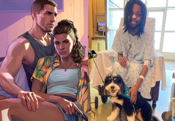 Jerry med familjens hund och Lucia med sin Jason i "Grand Theft Auto 6"