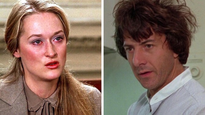 Meryl Streep och Dustin Hoffman i varsin improviserad scen, "Kramer mot Kramer", 1979