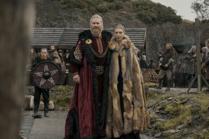 Rune Temte (Gorm) and Sisse Marie (Thyra) in BLOODAXE SEASON 1 Photo Credit: Bernard Walsh / Prime © Amazon Content Services LLC