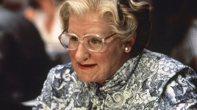Ikoniska restaurangsekvensen tar sin början i "Välkommen Mrs. Doubtfire", 1993